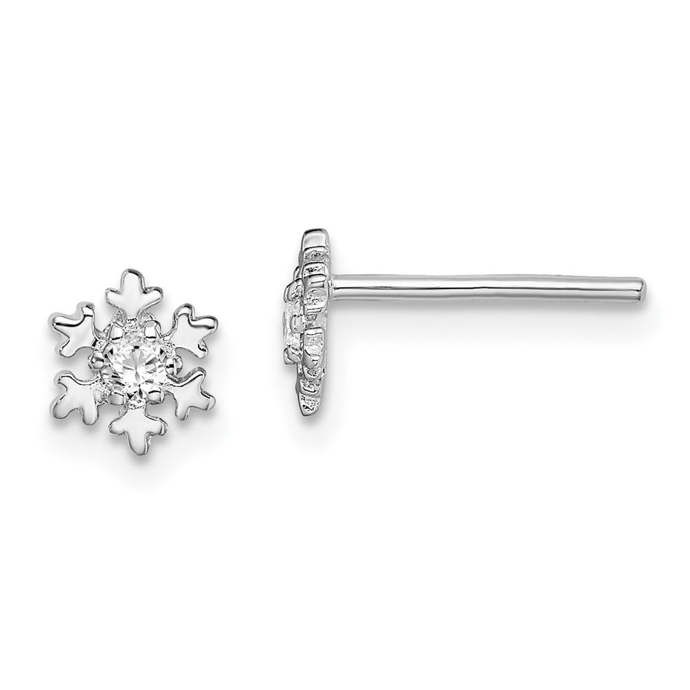 QE13802 Sterling Silver Rhodium-plated CZ Snowflake Post Earrings