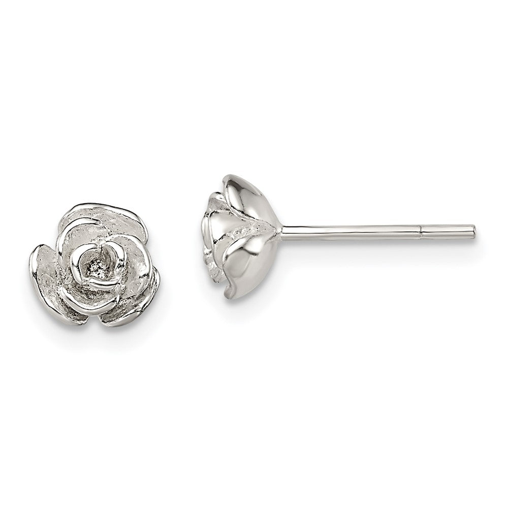 QE13809 Sterling Silver Polished Rose Post Earrings