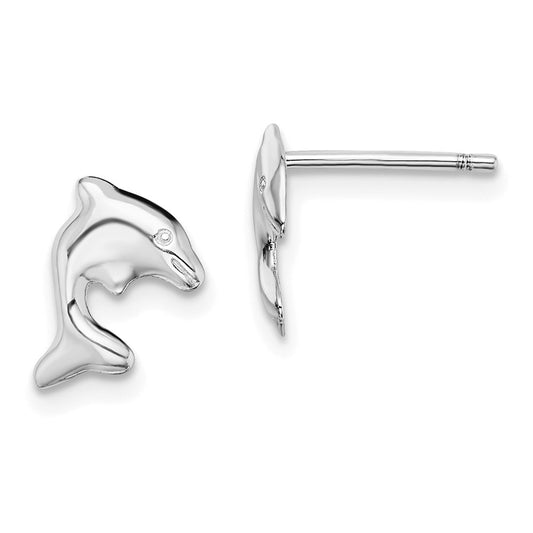 QE13825 Sterling Silver Rhodium-plated Dolphin Stud Earrings