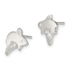 QE13826 Sterling Silver Polished CZ Shark Post Earrings