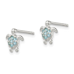 QE13836 Sterling Silver CZ Turtle Post Earrings