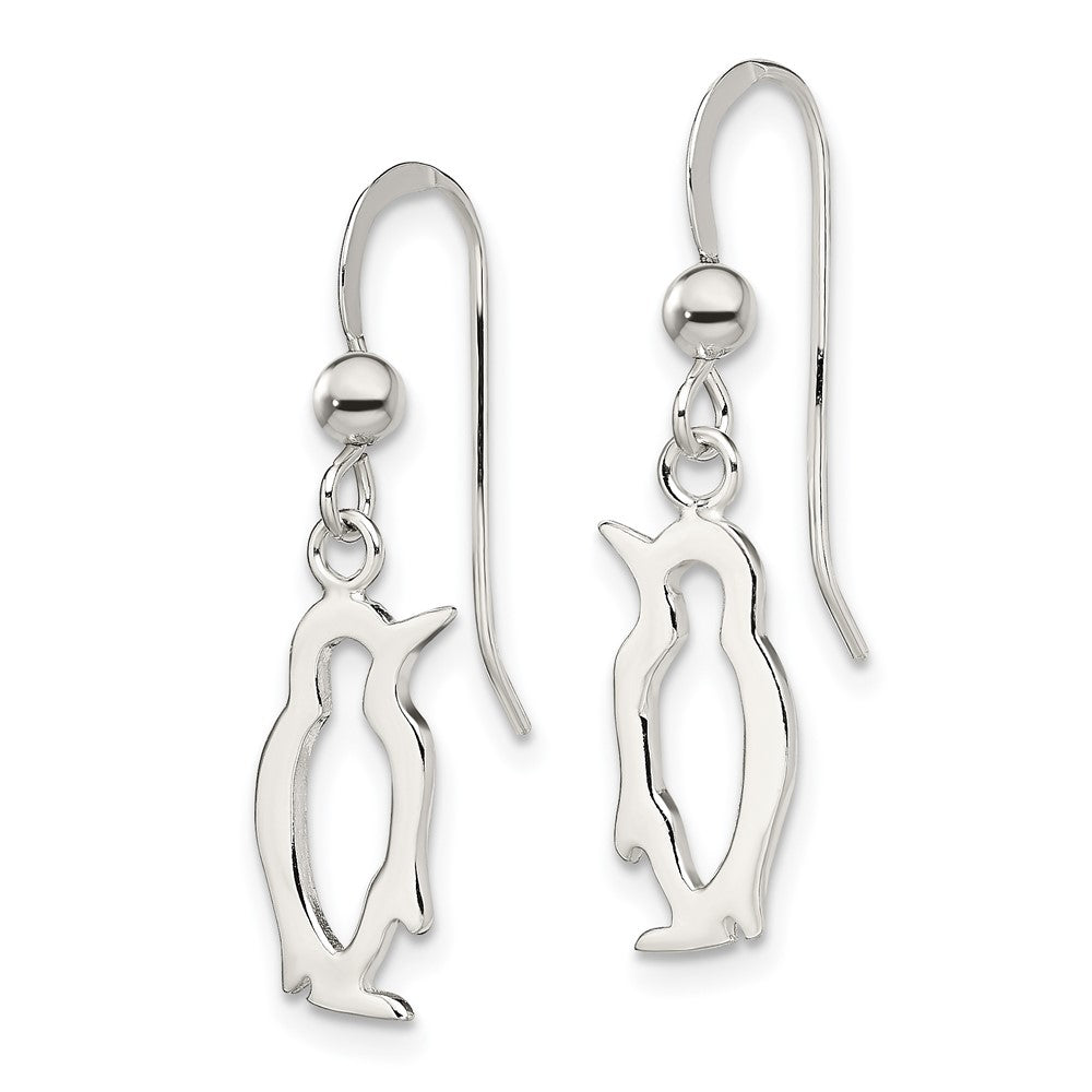 QE13837 Sterling Silver Penguin Shepherd Hook Earrings