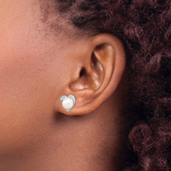 QE13865 Sterling Silver Rhodium-plated 7-8mm White Button Freshwater Cultured Pearl Heart Post Earrings