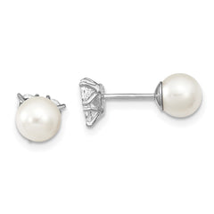 QE13875 Sterling Silver Rhodium-plated Polished White 5-6mm Imitation Shell Pearl & CZ Reversible Post Earrings