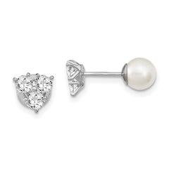QE13875 Sterling Silver Rhodium-plated Polished White 5-6mm Imitation Shell Pearl & CZ Reversible Post Earrings