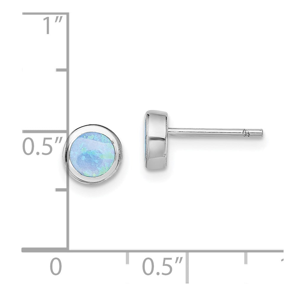 QE13939 Sterling Silver RH-plated Polished Blue Created Opal Round Stud Earrings