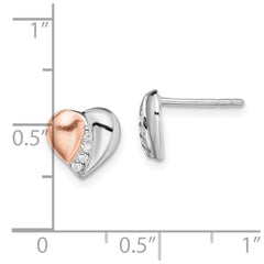 QE13945 Sterling Silver Rhodium/Rose Gold-plated CZ Heart Earrings