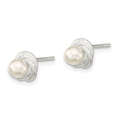 QE13969 Sterling Silver Polished Synthetic Pearl Post Earrings