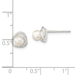 QE13969 Sterling Silver Polished Synthetic Pearl Post Earrings