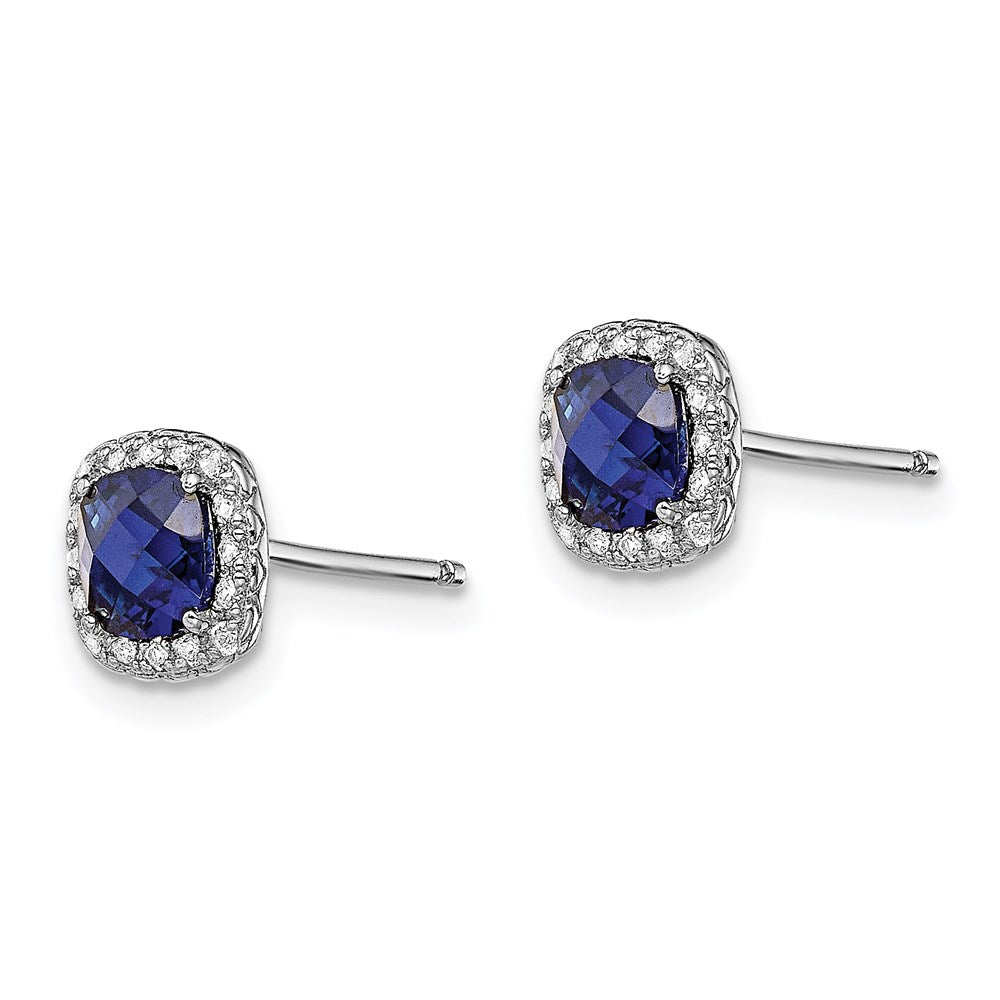 QE13979 Sterling Silver Rhod-plated Created Blue/White Sapphire Post Earrings