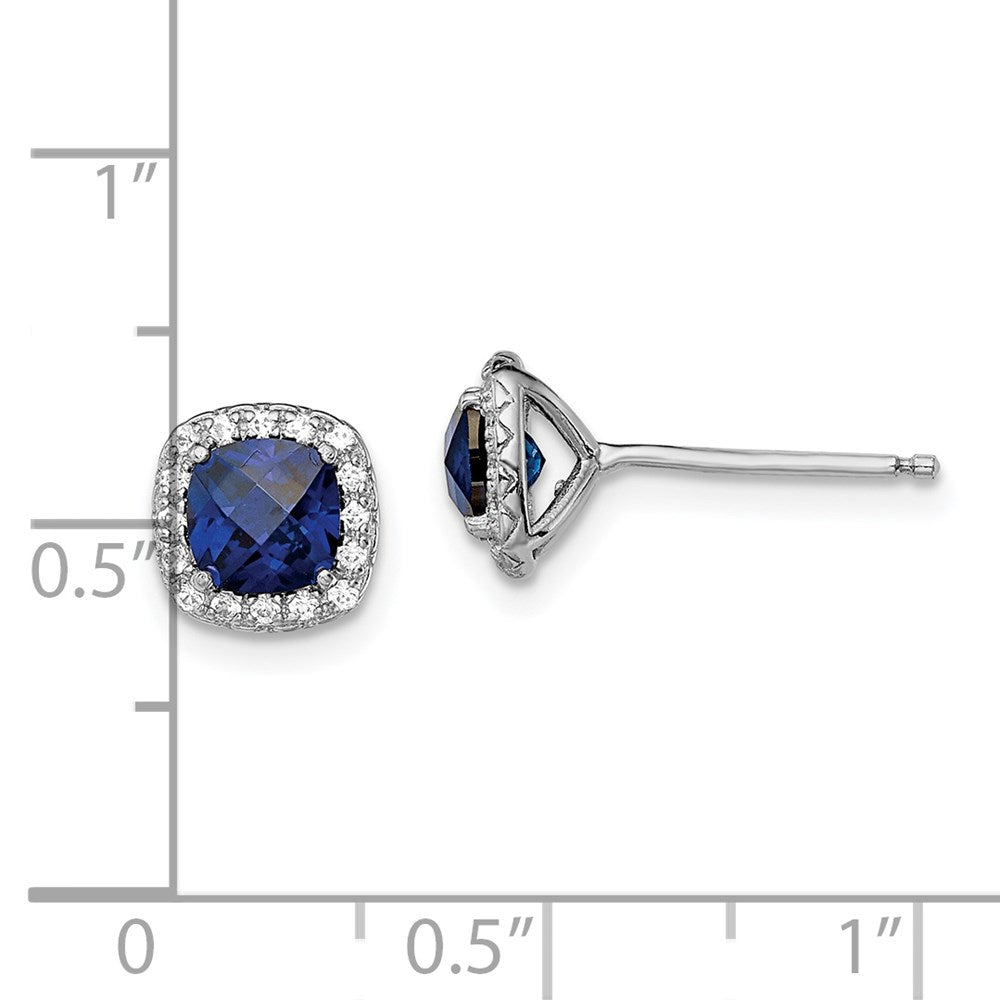 QE13979 Sterling Silver Rhod-plated Created Blue/White Sapphire Post Earrings