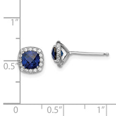 QE13979 Sterling Silver Rhod-plated Created Blue/White Sapphire Post Earrings