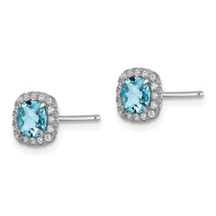 QE13996 Sterling Silver Rhodium plated Blue Topaz and Cr. Wht Sapphire Earrings