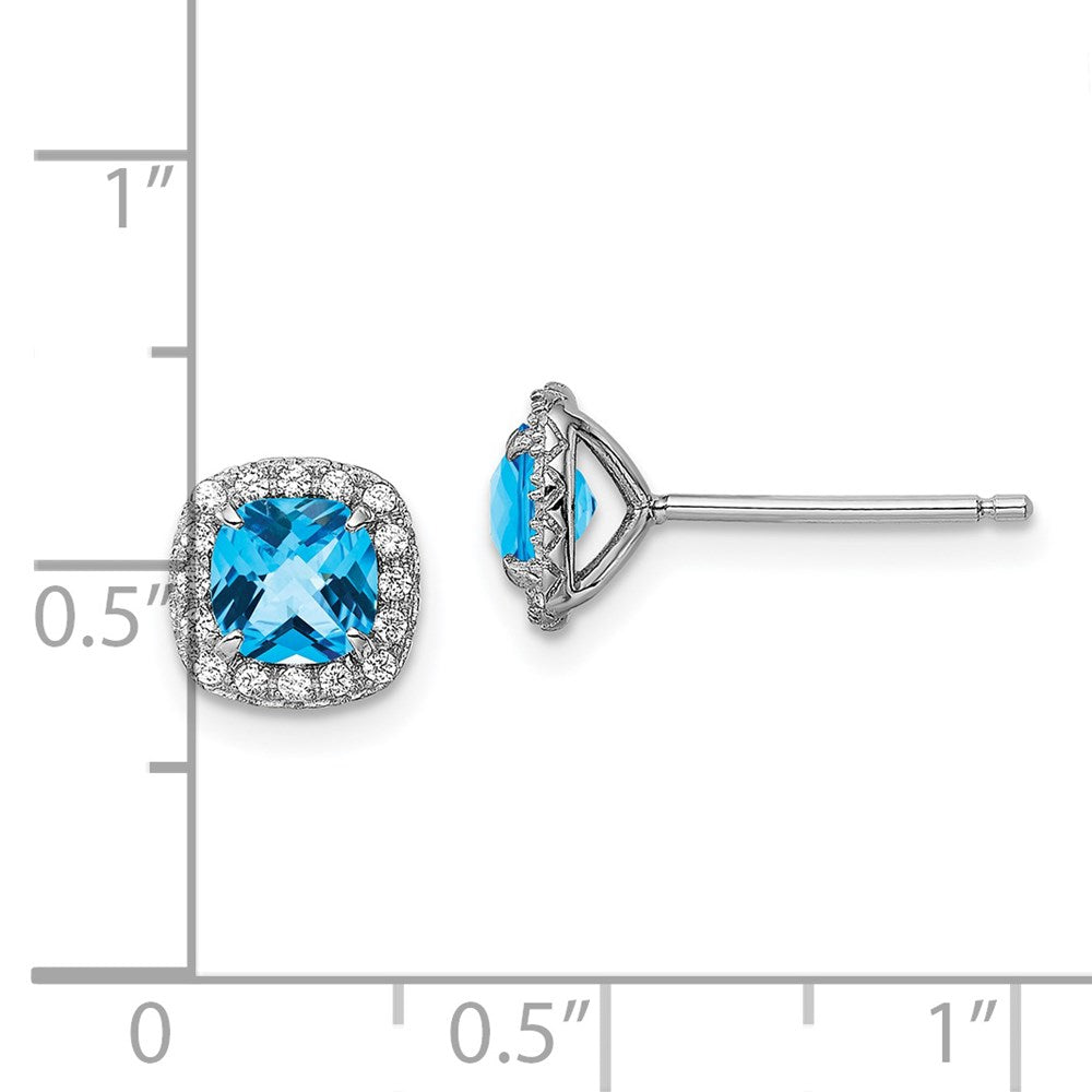 QE13996 Sterling Silver Rhodium plated Blue Topaz and Cr. Wht Sapphire Earrings