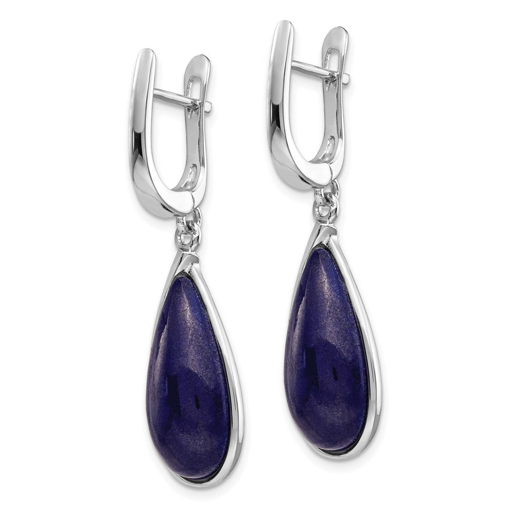 QE14002 Sterling Silver Rhodium-plated Lapis Teardrop Hinged Earrings
