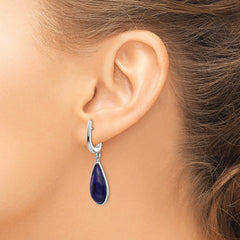 QE14002 Sterling Silver Rhodium-plated Lapis Teardrop Hinged Earrings