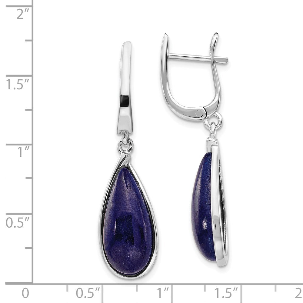 QE14002 Sterling Silver Rhodium-plated Lapis Teardrop Hinged Earrings
