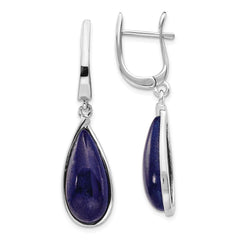 QE14002 Sterling Silver Rhodium-plated Lapis Teardrop Hinged Earrings