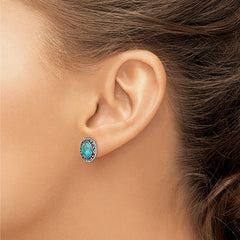 QE14004 Sterling Silver Rhodium/Oxidized w/Recon. Turquoise Post Earrings