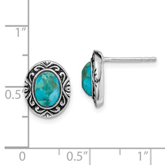 QE14004 Sterling Silver Rhodium/Oxidized w/Recon. Turquoise Post Earrings