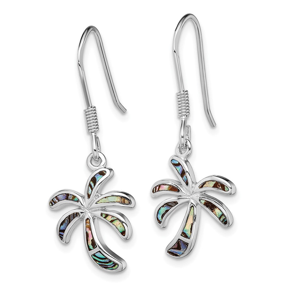 QE14031 Sterling Silver Rhodium-plated Abalone Palm Tree Earrings