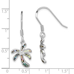 QE14031 Sterling Silver Rhodium-plated Abalone Palm Tree Earrings