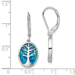 QE14033 Sterling Silver Rhod-plated Creat Opal Tree of Life Leverback Earrings