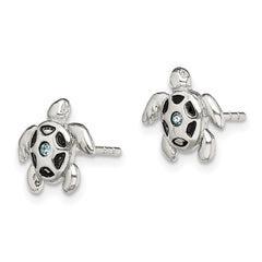 QE14034 Sterling Silver Antiqued Aqua Crystal Turtle Post Earrings