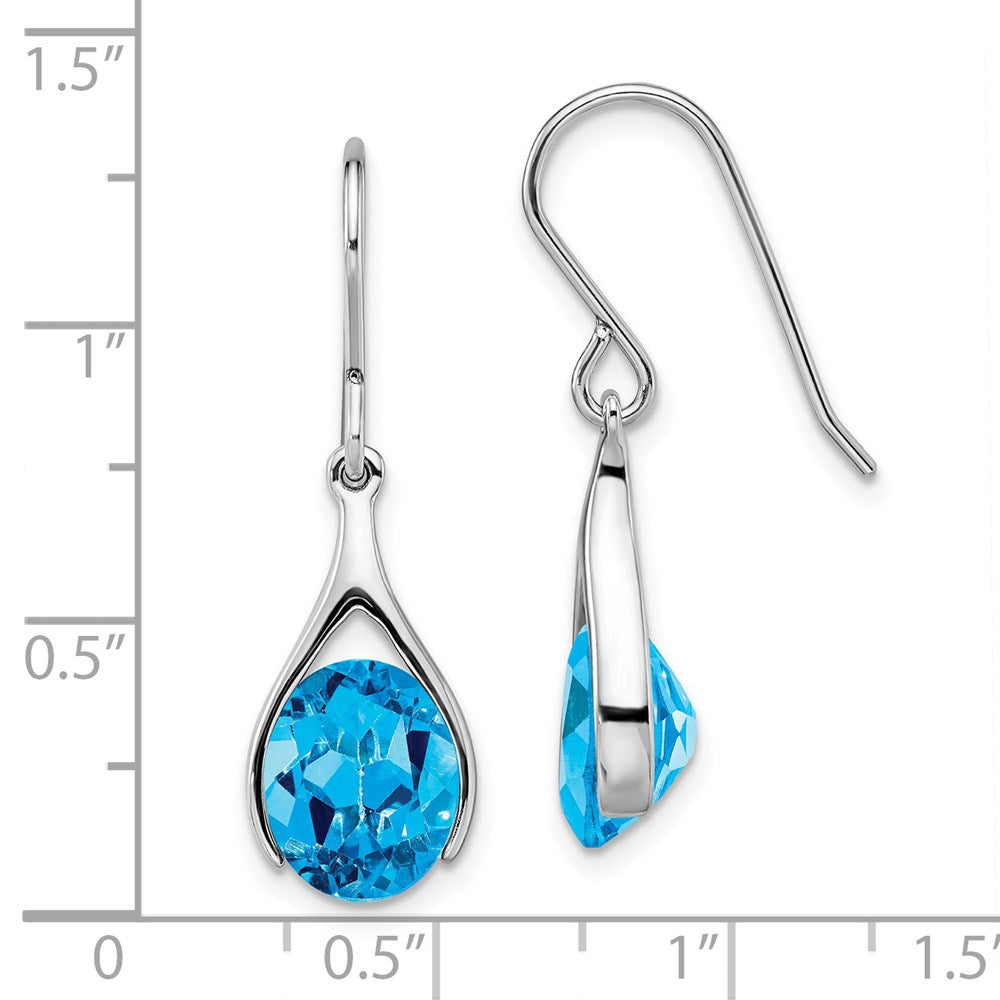 QE14047BT Sterling Silver Rhodium-plated Blue Topaz Shepherds Hook Earrings