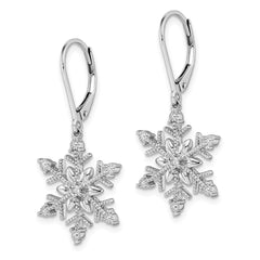 QE14049 Sterling Silver Rhodium Diam. Snowflake Leverback Earrings