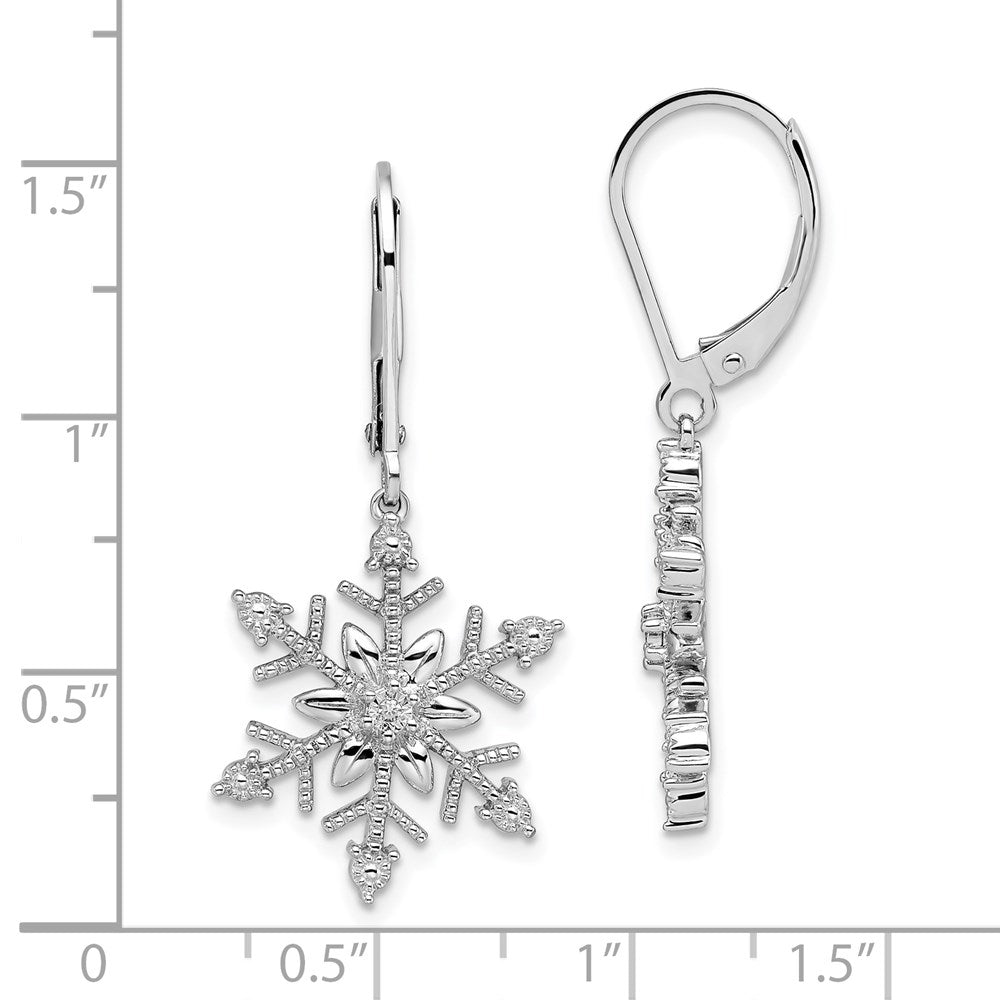 QE14049 Sterling Silver Rhodium Diam. Snowflake Leverback Earrings