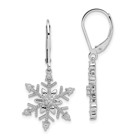 QE14049 Sterling Silver Rhodium Diam. Snowflake Leverback Earrings