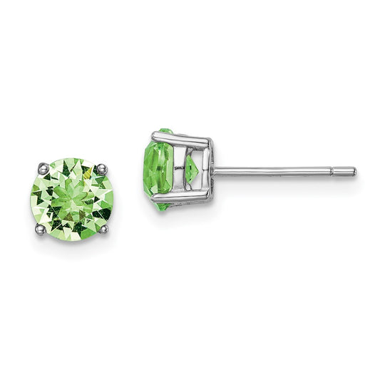 QE14067AUG Sterling Silver Rhod-pltd Light Green Crystal Birthstone Earrings