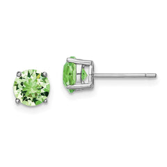 QE14067AUG Sterling Silver Rhod-pltd Light Green Crystal Birthstone Earrings
