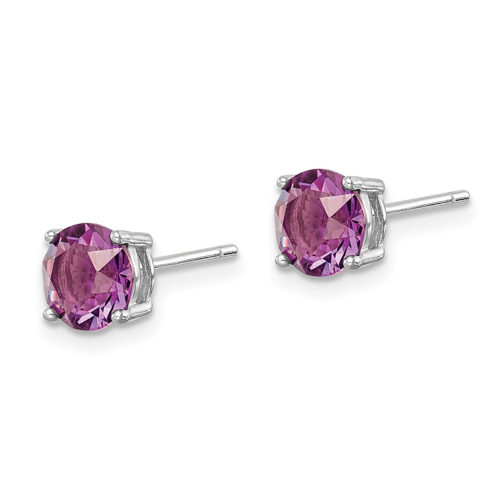 QE14067FEB Sterling Silver Rhod-pltd Purple Crystal Birthstone Earrings