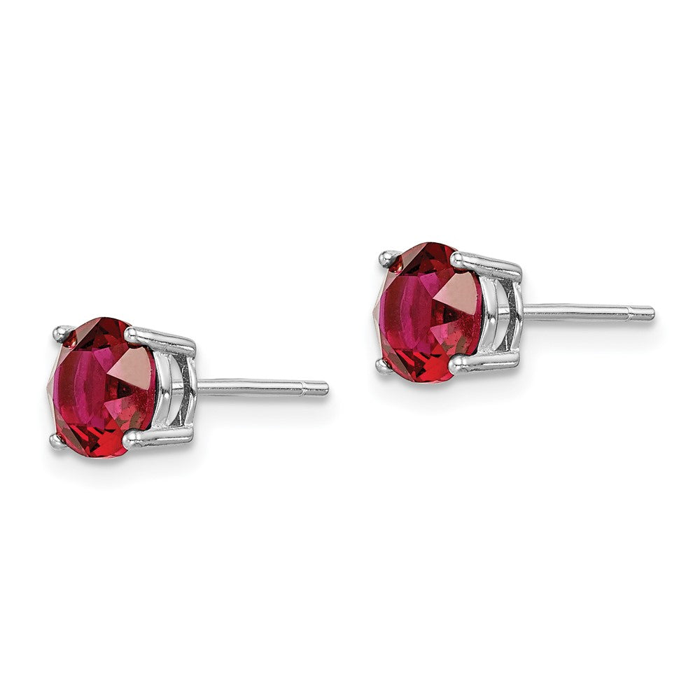 QE14067JUL Sterling Silver Rhod-pltd Red Crystal Birthstone Earrings