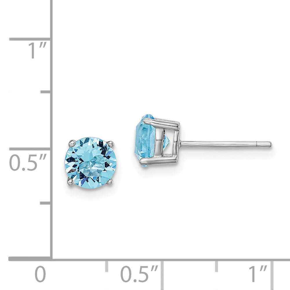 QE14067MAR Sterling Silver Rhod-pltd Aqua Blue Crystal Birthstone Earrings