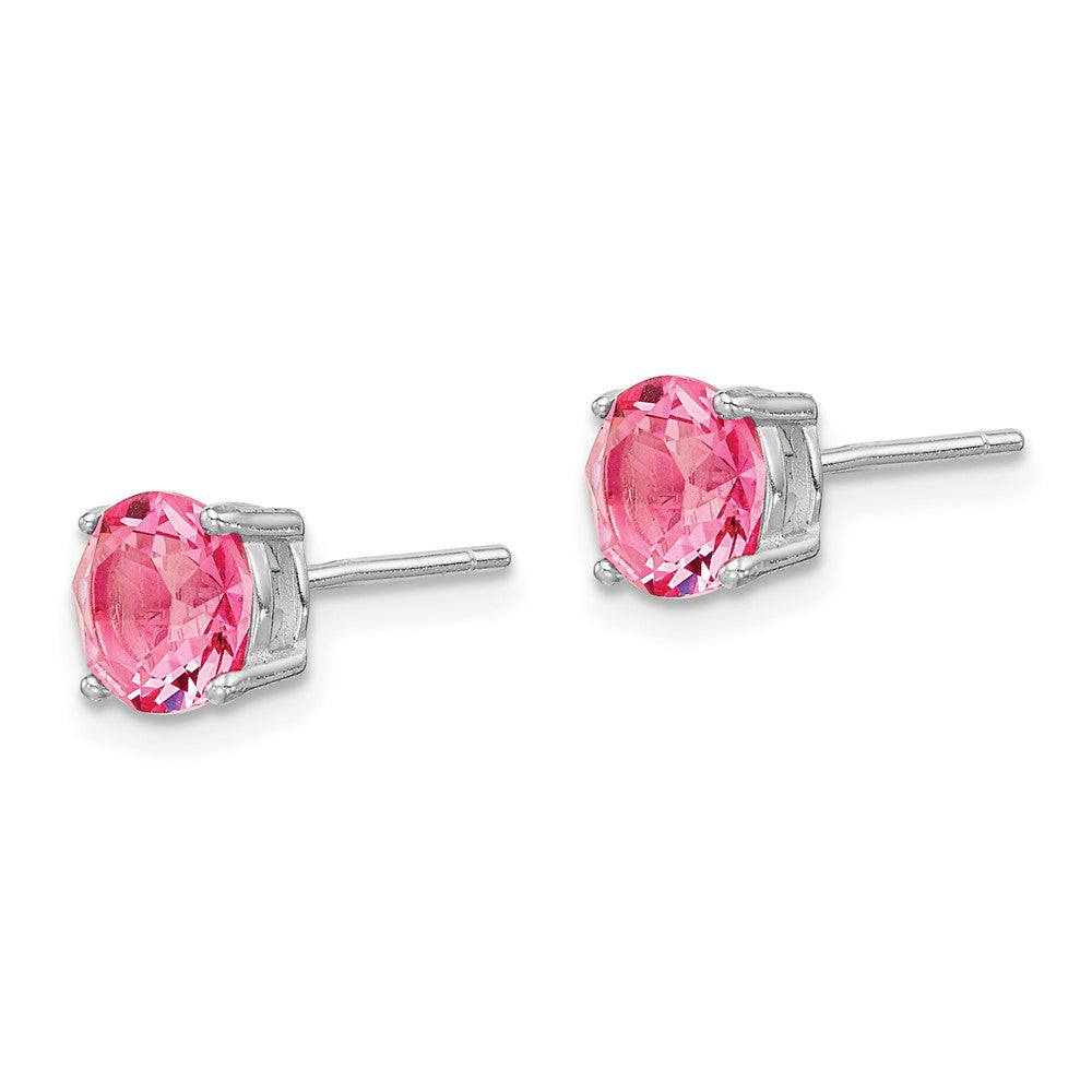 QE14067OCT Sterling Silver Rhod-pltd Pink Crystal Birthstone Earrings