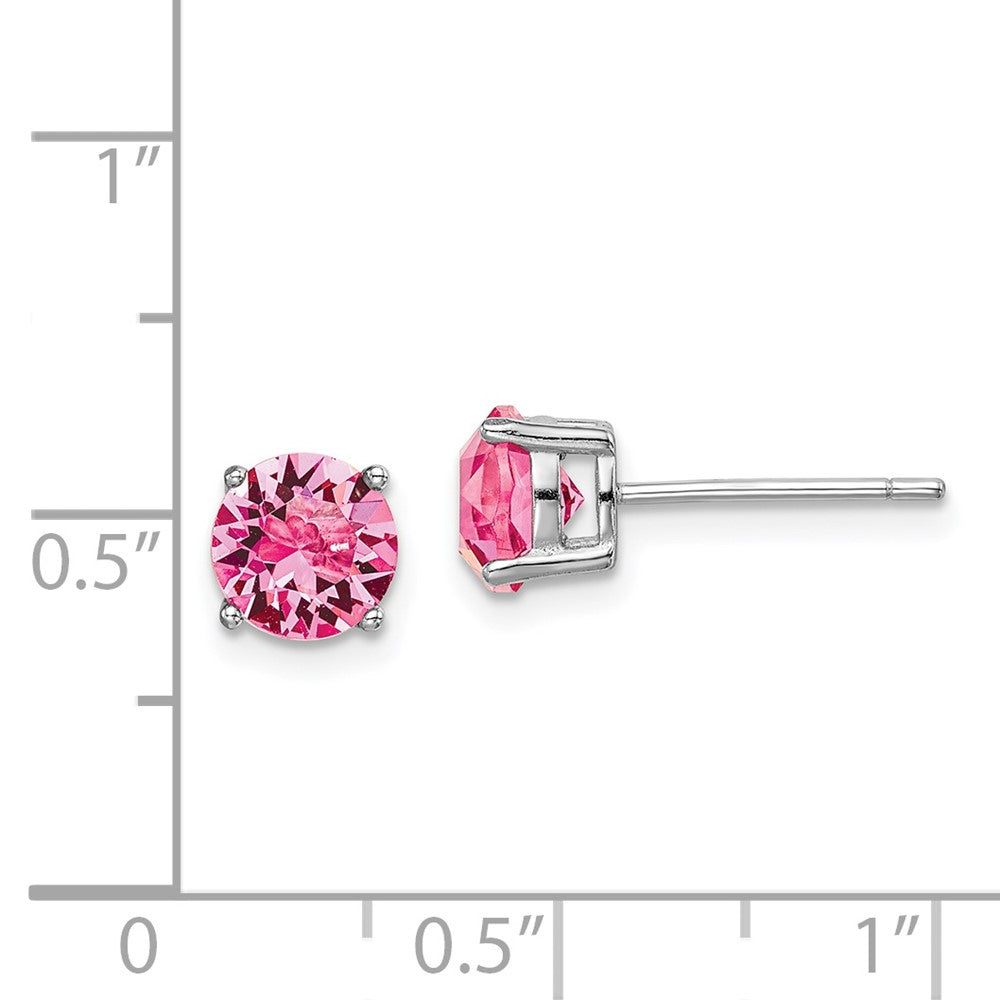 QE14067OCT Sterling Silver Rhod-pltd Pink Crystal Birthstone Earrings