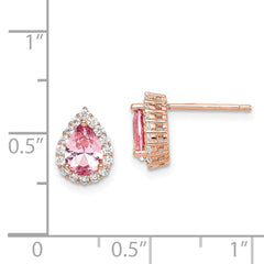 QE14075 Sterling Silver Rose-tone Post CZ and Pear Teardrop Pink Crystal Earrings