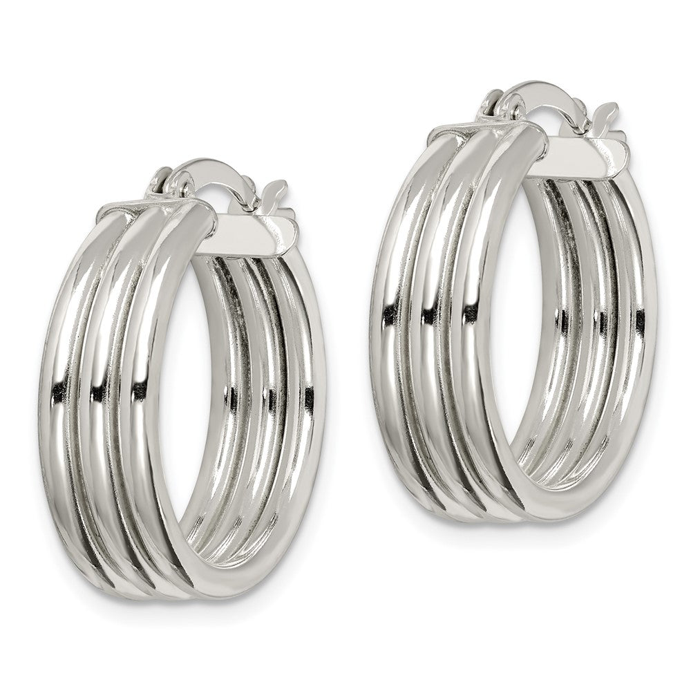 QE14097 Sterling Silver Polished Grooved 6.5x20mm Hoop Earrings
