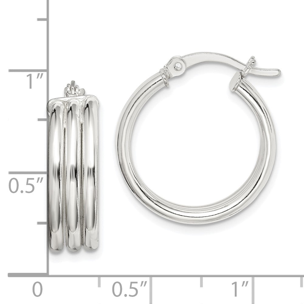 QE14097 Sterling Silver Polished Grooved 6.5x20mm Hoop Earrings