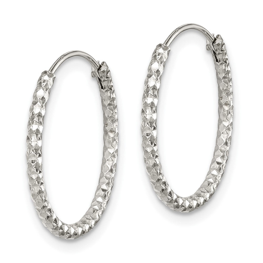 QE14098 Sterling Silver Diamond Cut 1.5x18mm Endless Hoop Earrings