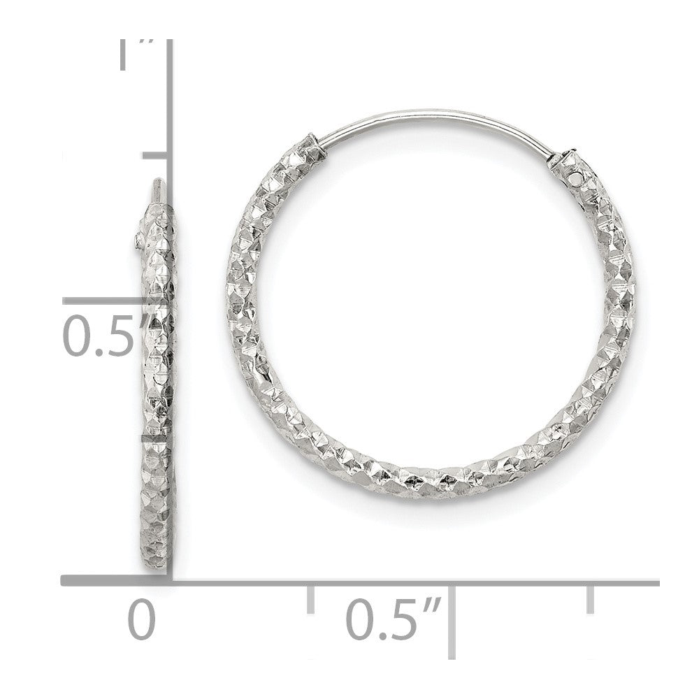 QE14098 Sterling Silver Diamond Cut 1.5x18mm Endless Hoop Earrings