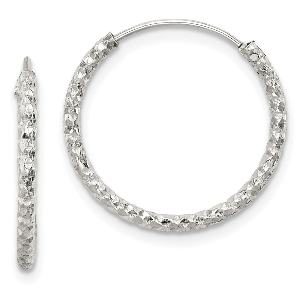 QE14098 Sterling Silver Diamond Cut 1.5x18mm Endless Hoop Earrings