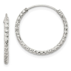 QE14098 Sterling Silver Diamond Cut 1.5x18mm Endless Hoop Earrings