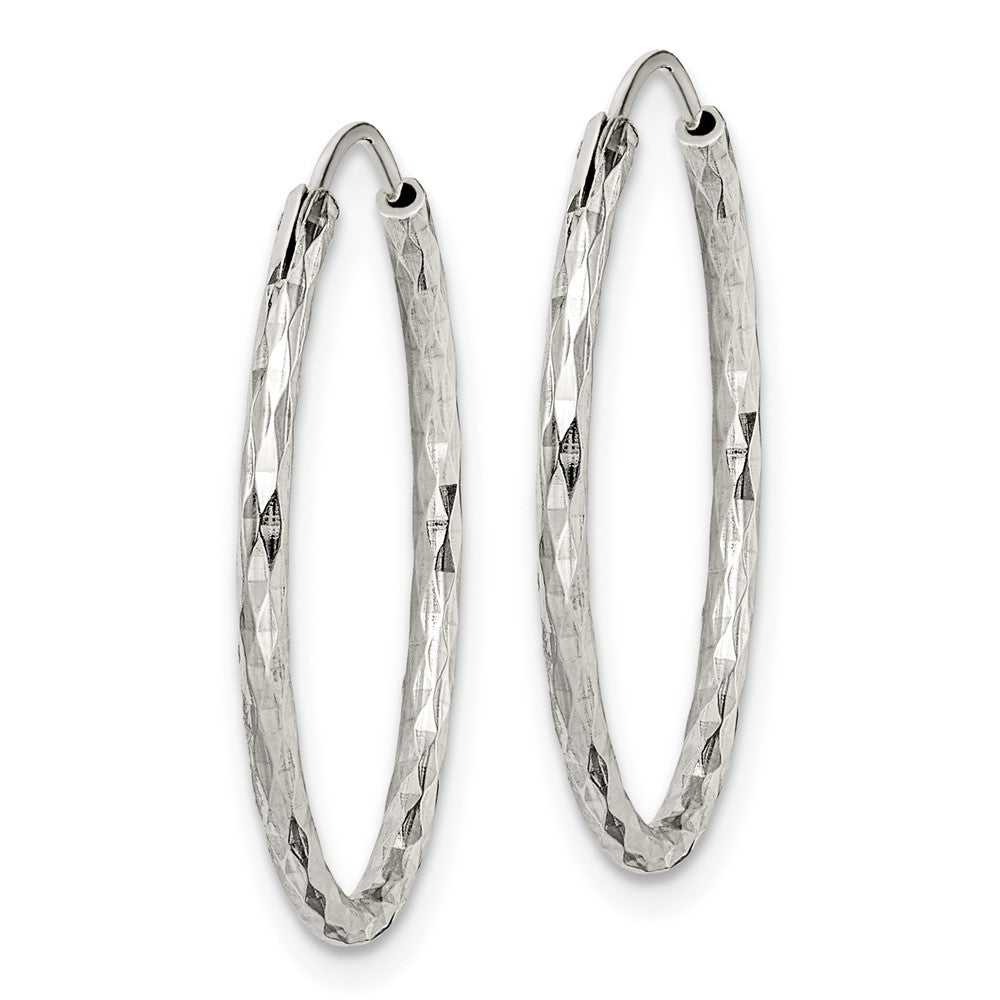 QE14099 Sterling Silver Diamond Cut 1.5x24mm Endless Hoop Earrings