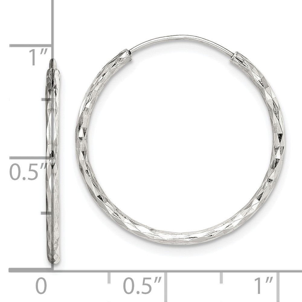 QE14099 Sterling Silver Diamond Cut 1.5x24mm Endless Hoop Earrings