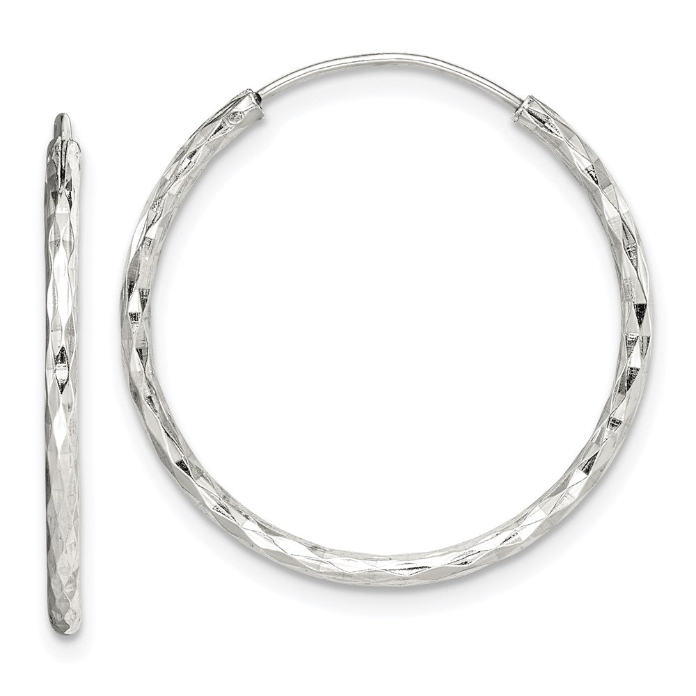 QE14099 Sterling Silver Diamond Cut 1.5x24mm Endless Hoop Earrings
