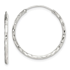 QE14099 Sterling Silver Diamond Cut 1.5x24mm Endless Hoop Earrings